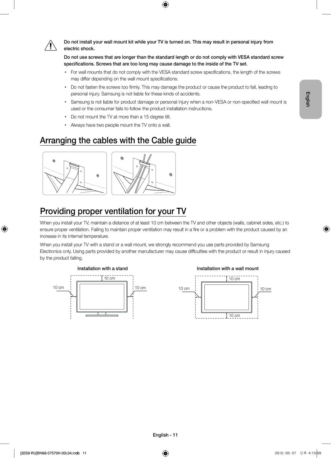 Samsung UE32S9AUXRU manual Installation with a stand 