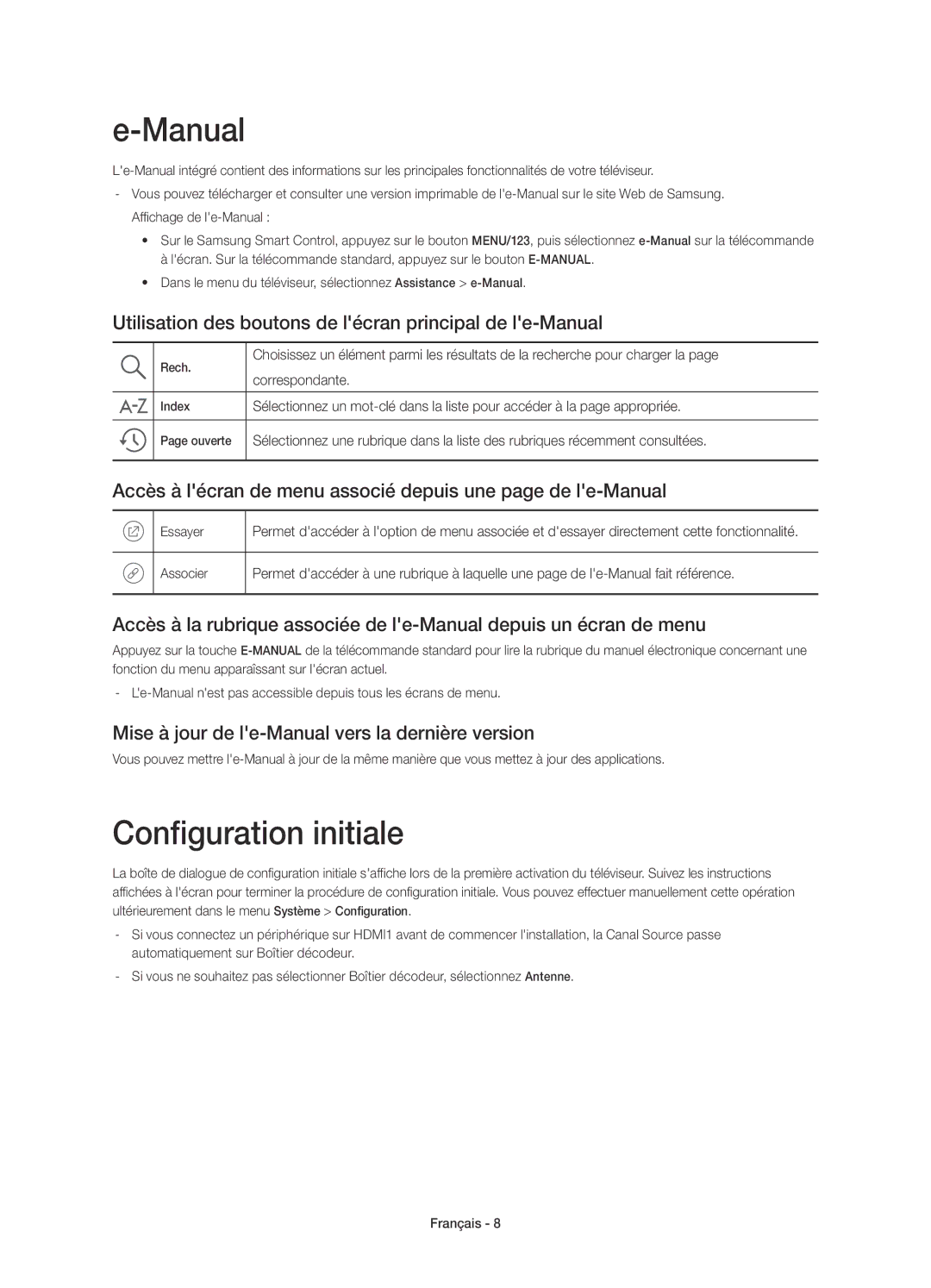 Samsung UE32S9AUXXN, UE32S9AUXZG manual Configuration initiale, Utilisation des boutons de lécran principal de le-Manual 