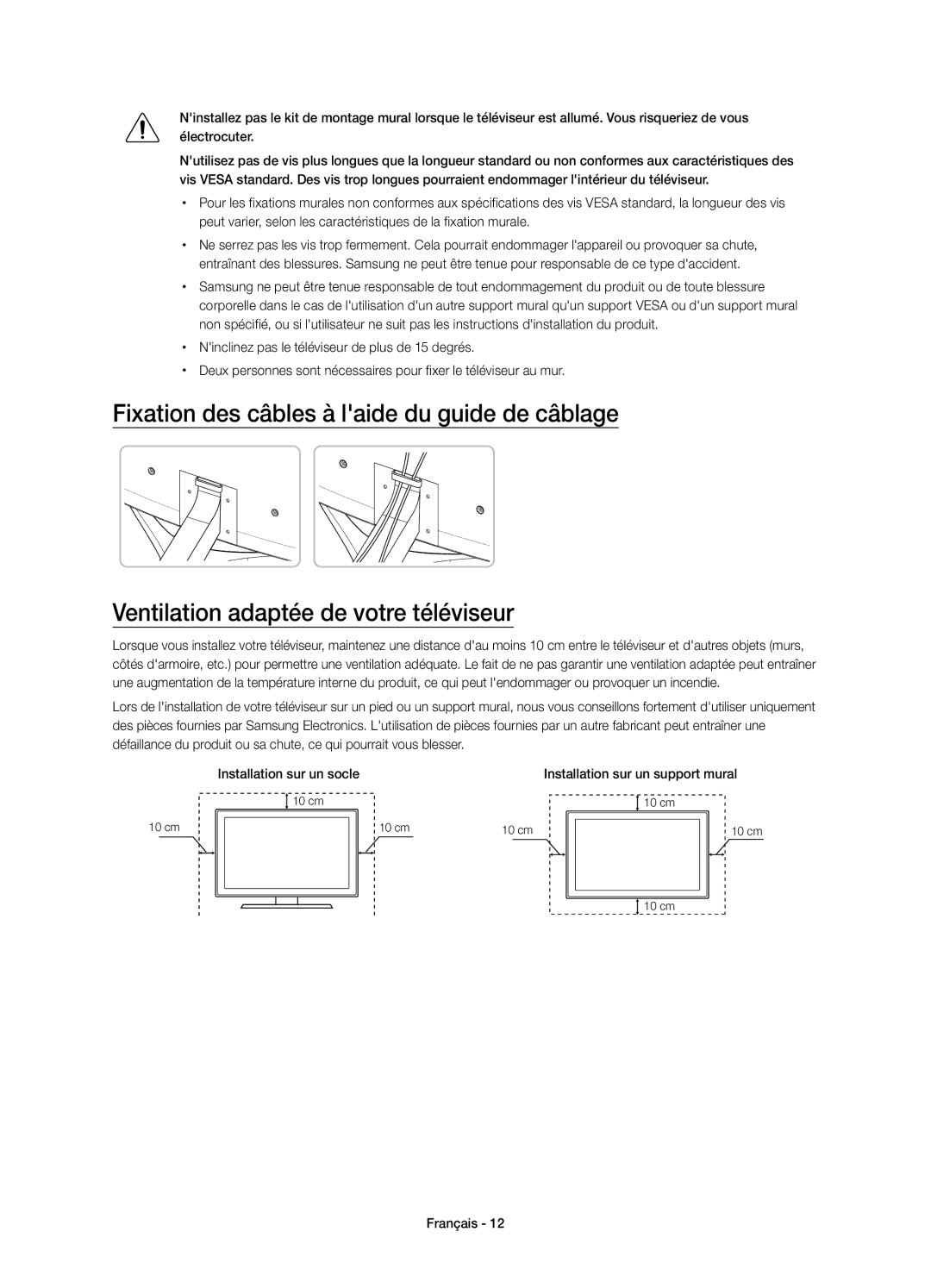 Samsung UE32S9AUXXC, UE32S9AUXZG, UE32S9AUXXN, UE32S9AUXXU, UE32S9AUXXE manual Installation sur un support mural 