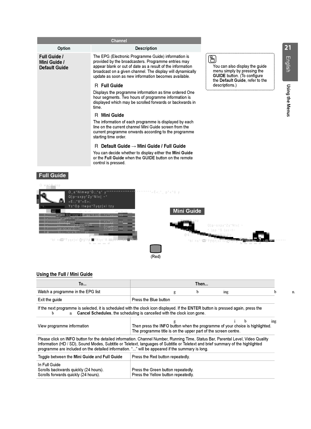 Samsung UE37B6000VWXXH, UE37B6000VWXXC Full Guide Mini Guide Default Guide, Default Guide → Mini Guide / Full Guide, Then 