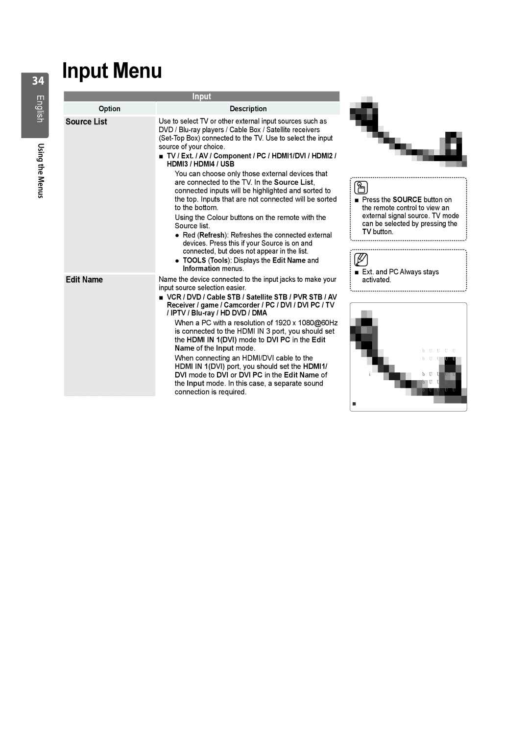 Samsung UE37B6000VWXXC, UE37B6000VWXXH manual Input Menu, Source List, Edit Name 