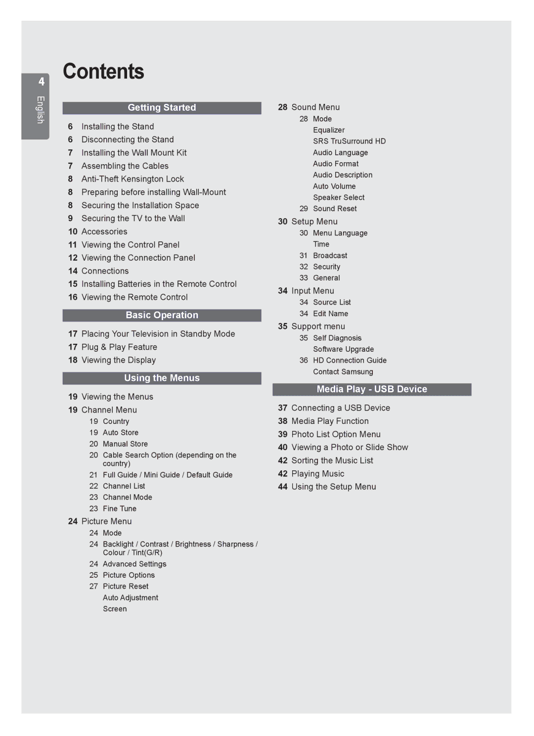 Samsung UE37B6000VWXXC, UE37B6000VWXXH manual Contents 