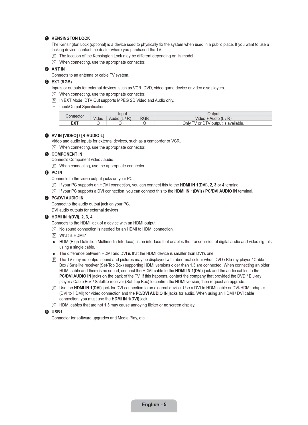 Samsung UE37B6050VWXXE manual Hdmi in 1DVI, 2, 3, USB1 