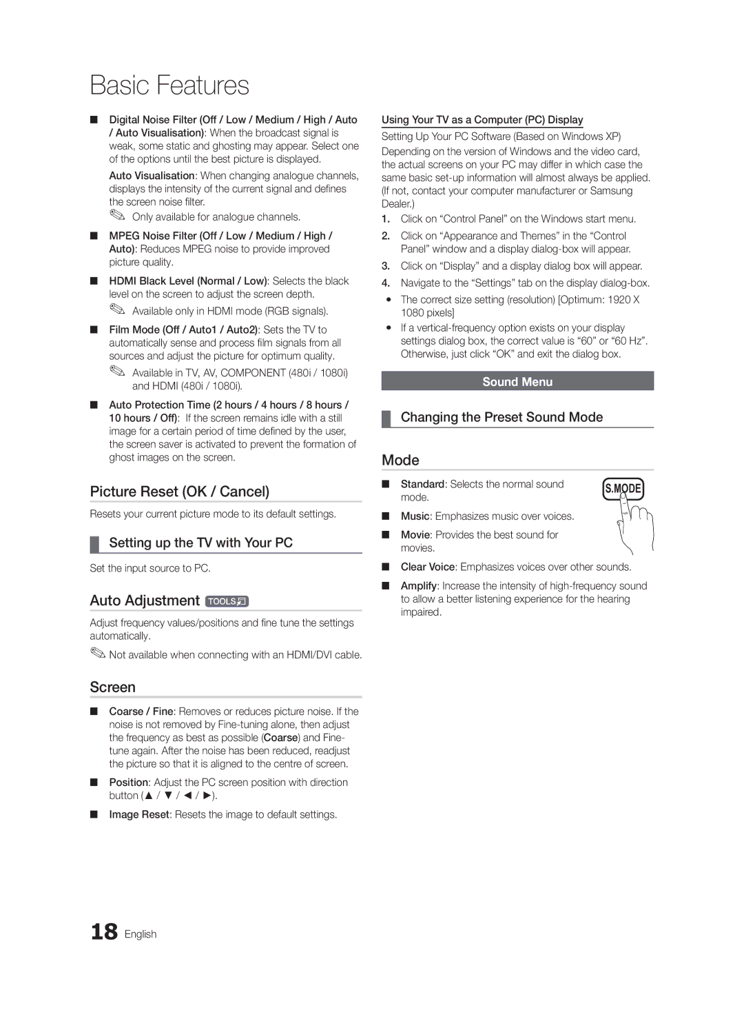 Samsung UE46C5700QSXZG manual Picture Reset OK / Cancel, Auto Adjustment t, Screen, Setting up the TV with Your PC 