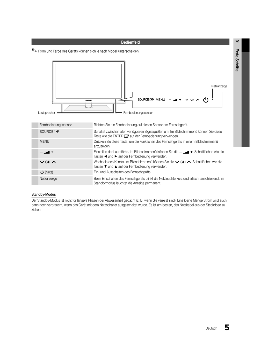 Samsung UE40C5700QSXZG, UE37C5700QSXZG Bedienfeld, Taste wie die Enter Eauf der Fernbedienung verwenden, Anzuzeigen, Die 