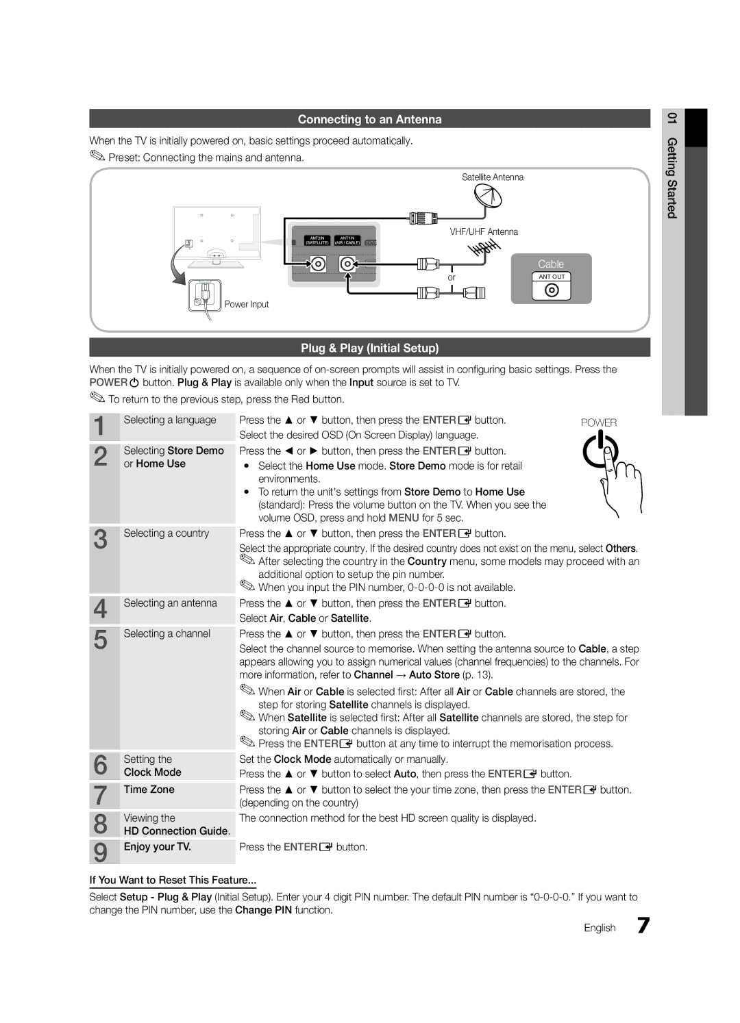 Samsung UE40C5700QSXZG, UE37C5700QSXZG, UE32C5700QSXZG, UE46C5700QSXZG Connecting to an Antenna, Plug & Play Initial Setup 