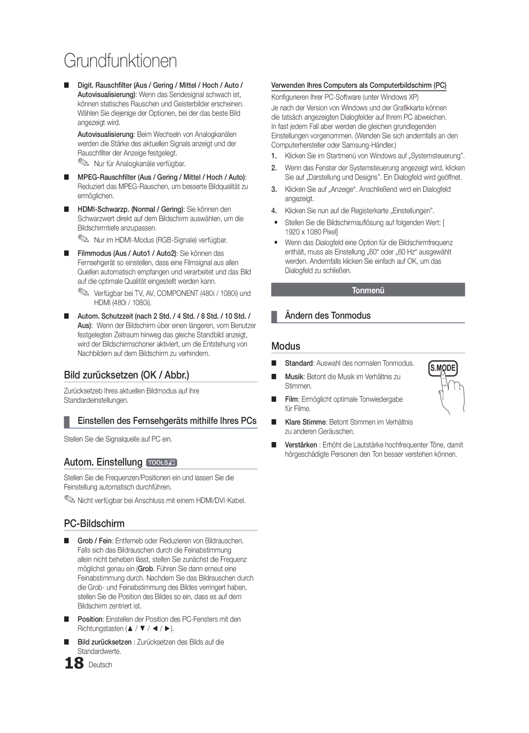 Samsung UE37C5700QSXZG, UE32C5700QSXZG manual Bild zurücksetzen OK / Abbr, Autom. Einstellung t, PC-Bildschirm, Modus 