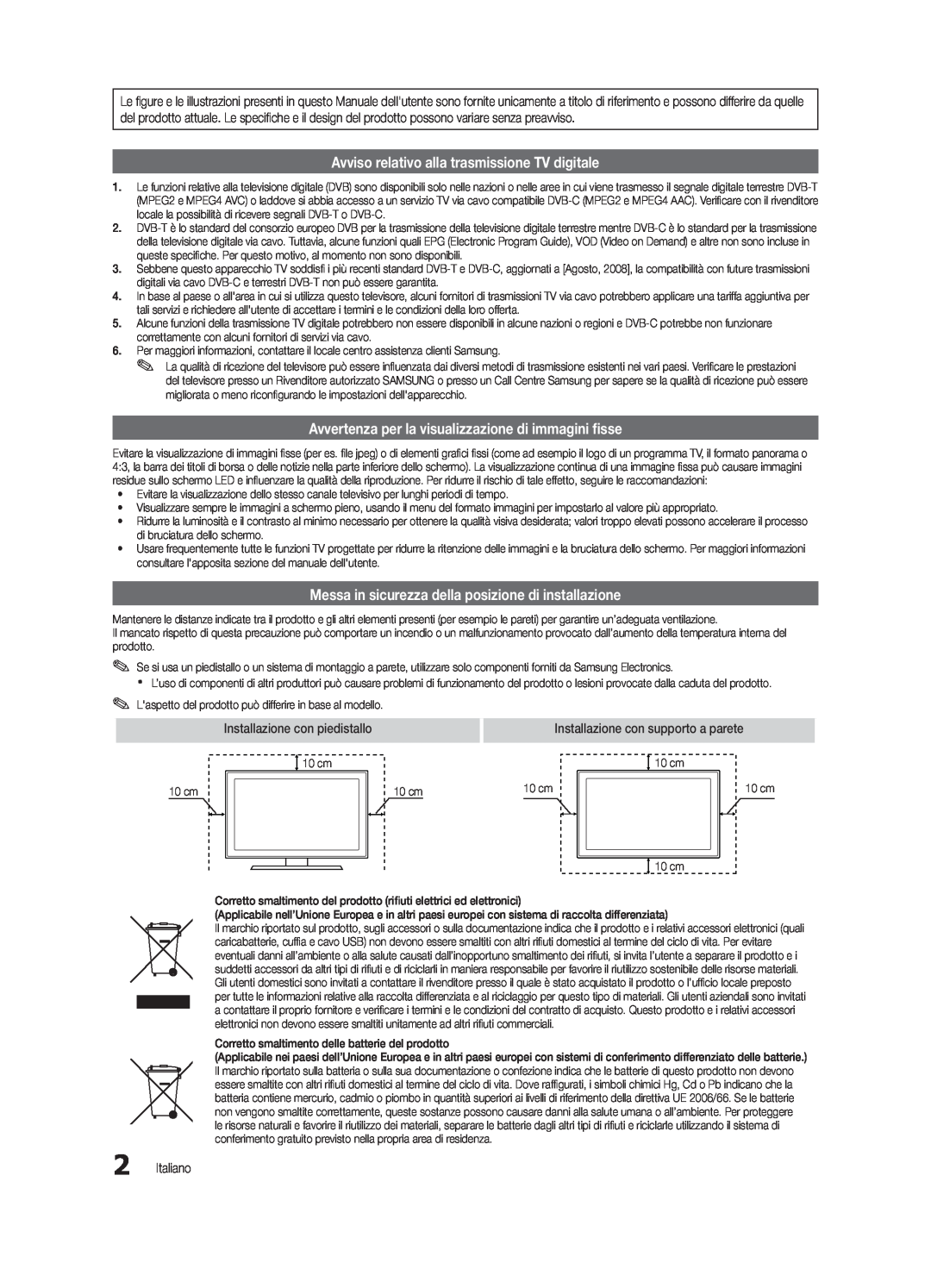 Samsung UE46C5700QSXZG manual Messa in sicurezza della posizione di installazione, Installazione con piedistallo, Italiano 