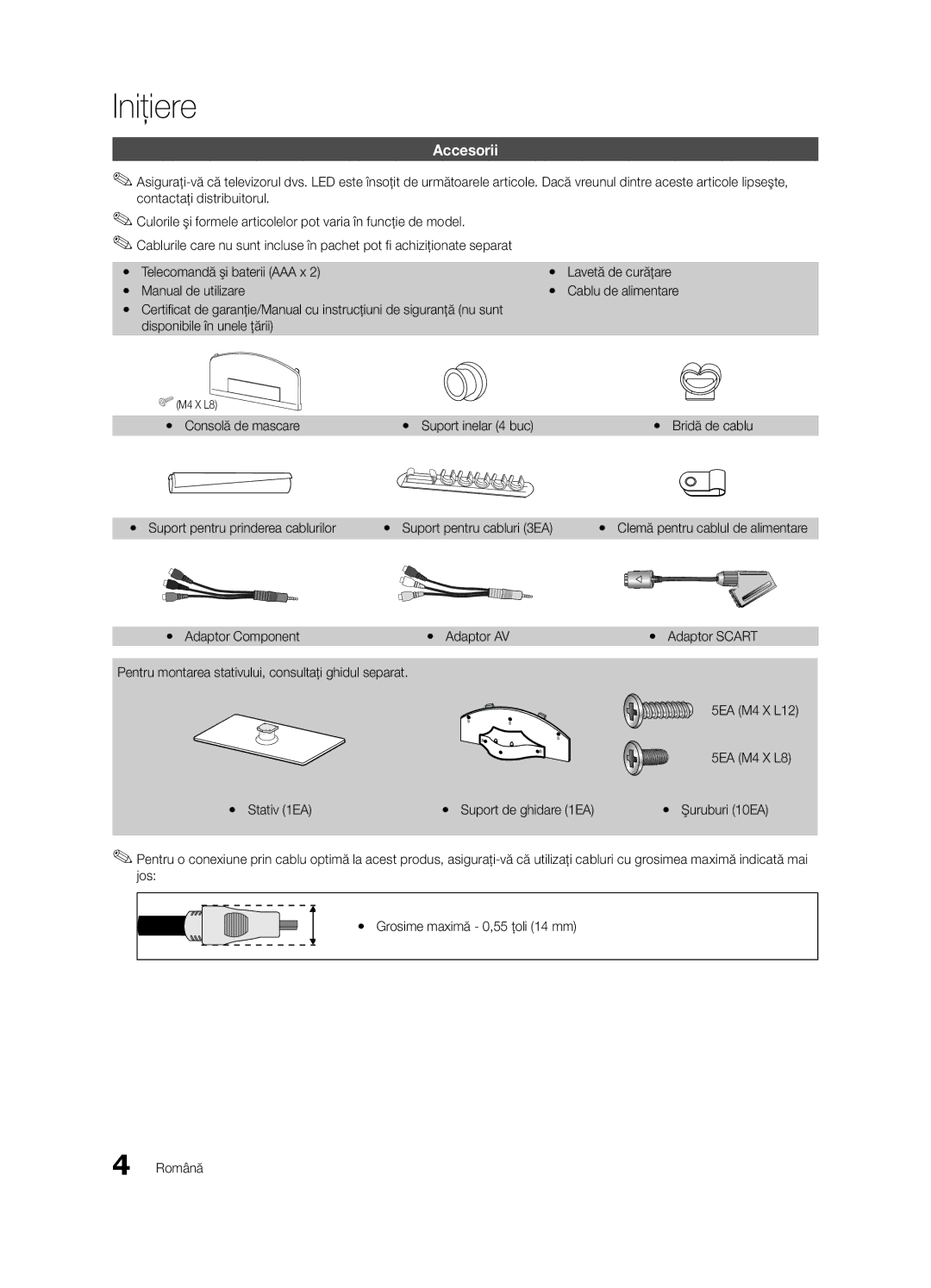 Samsung UE32C6000RWXXH manual Iniţiere, Accesorii, De siguranţă nu sunt Disponibile în unele ţării, Yy Adaptor Component 