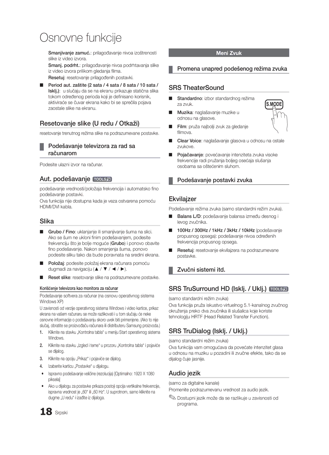 Samsung UE37C6000RWXXN, UE55C6000RWXXN manual Resetovanje slike U redu / Otkaži, Aut. podešavanje t, Slika, Ekvilajzer 