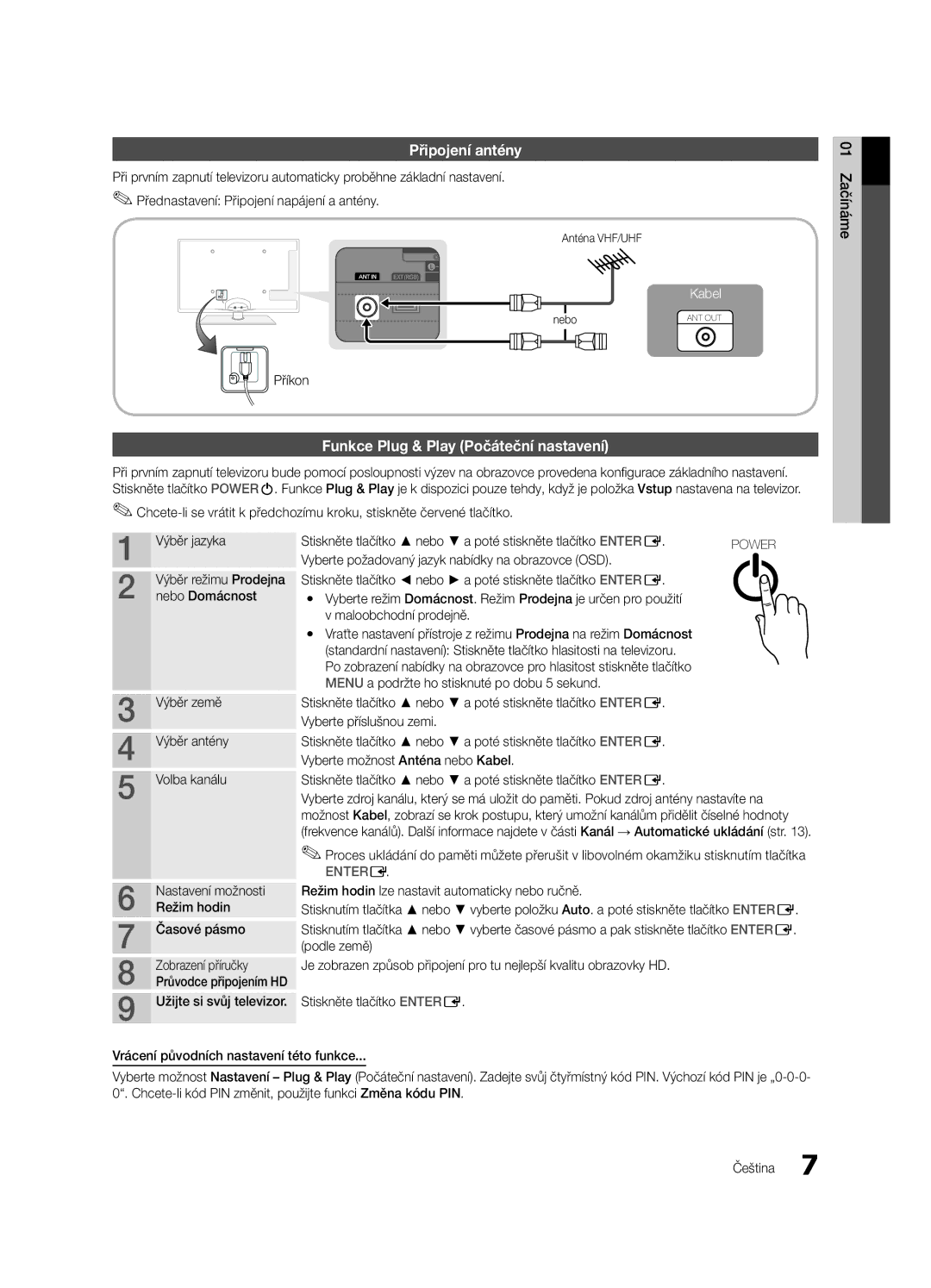 Samsung UE40C6000RWXXH, UE37C6000RWXXN, UE55C6000RWXXN manual Připojení antény, Funkce Plug & Play Počáteční nastavení 