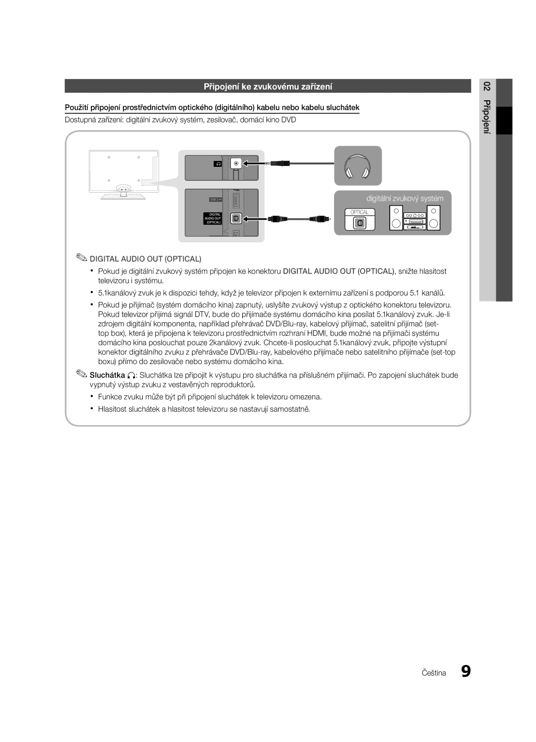 Samsung UE37C6000RWXXN, UE55C6000RWXXN, UE40C6000RWXXC, UE55C6000RWXZF Připojení ke zvukovému zařízení, 02 Připojení Čeština 