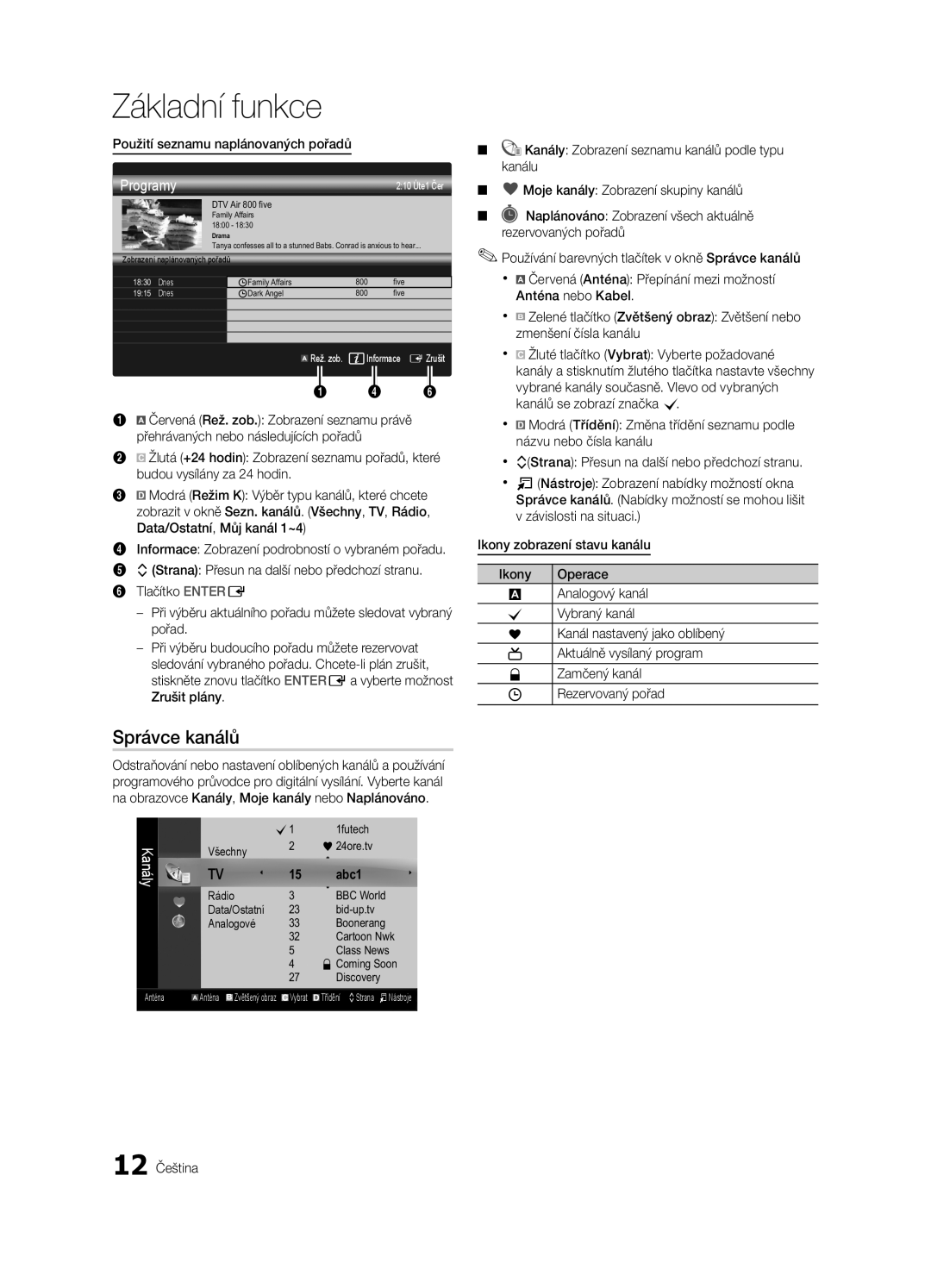 Samsung UE55C6000RWXZF, UE37C6000RWXXN manual Správce kanálů, Použití seznamu naplánovaných pořadů, Všechny 24ore.tv 