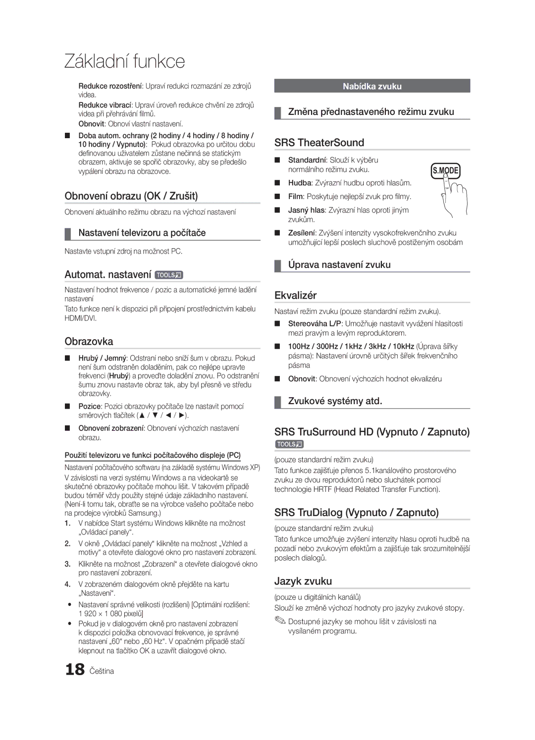 Samsung UE37C6000RWXXN manual Obnovení obrazu OK / Zrušit, Automat. nastavení t, Obrazovka, Ekvalizér, Jazyk zvuku 