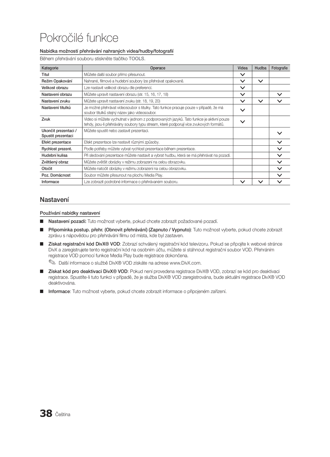 Samsung UE40C6000RWXXC, UE37C6000RWXXN, UE55C6000RWXXN manual Nastavení, Soubor titulků stejný název jako videosoubor Zvuk 