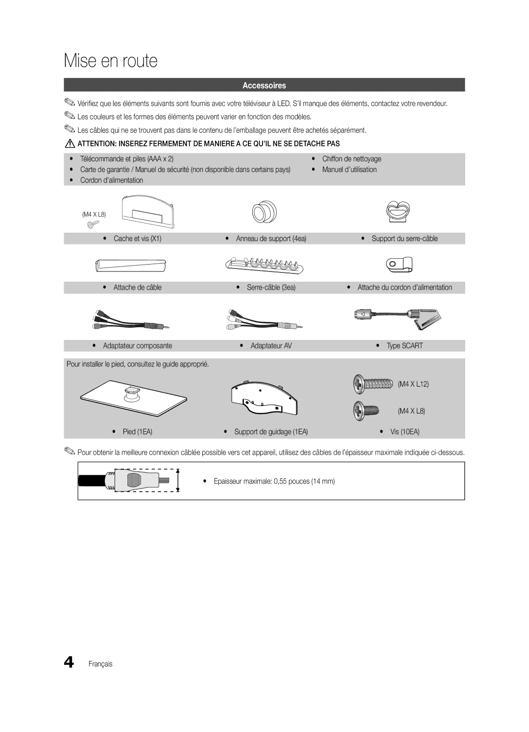 Samsung UE32C6200RSXZG, UE37C6200RSXZG, UE46C6200RSXZG, UE32C6000RWXXN, UE32C6710USXXN manual Mise en route, Accessoires 