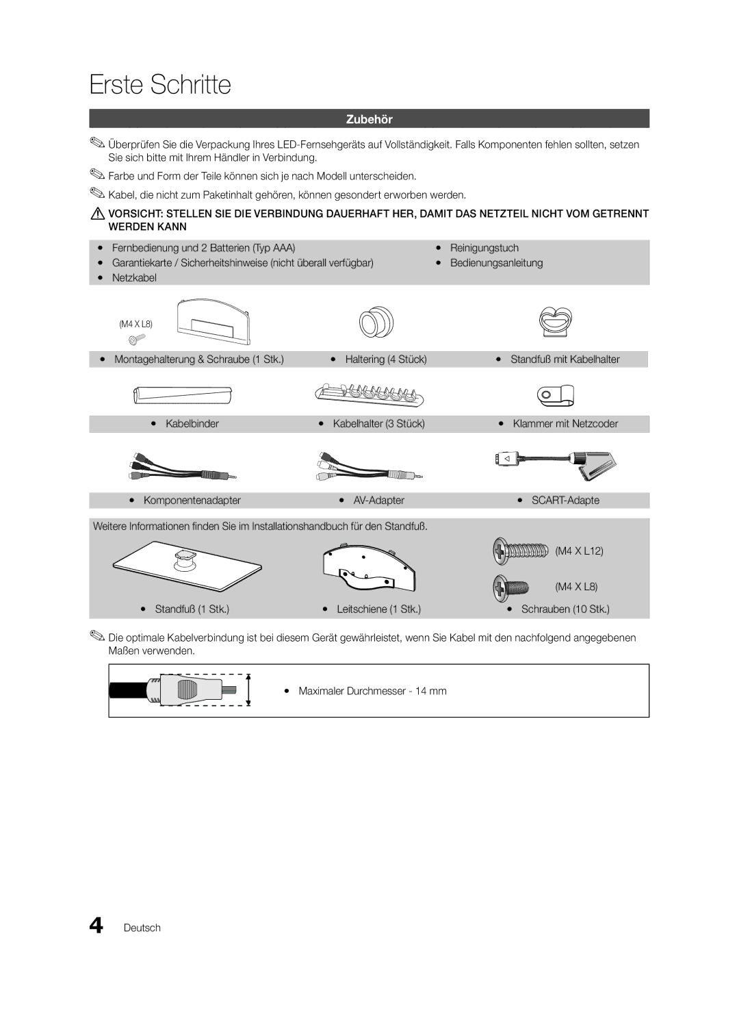 Samsung UE32C6200RSXZG, UE37C6200RSXZG, UE46C6200RSXZG, UE32C6000RWXXN, UE32C6710USXXN, UE40C6200RSXZG Erste Schritte, Zubehör 