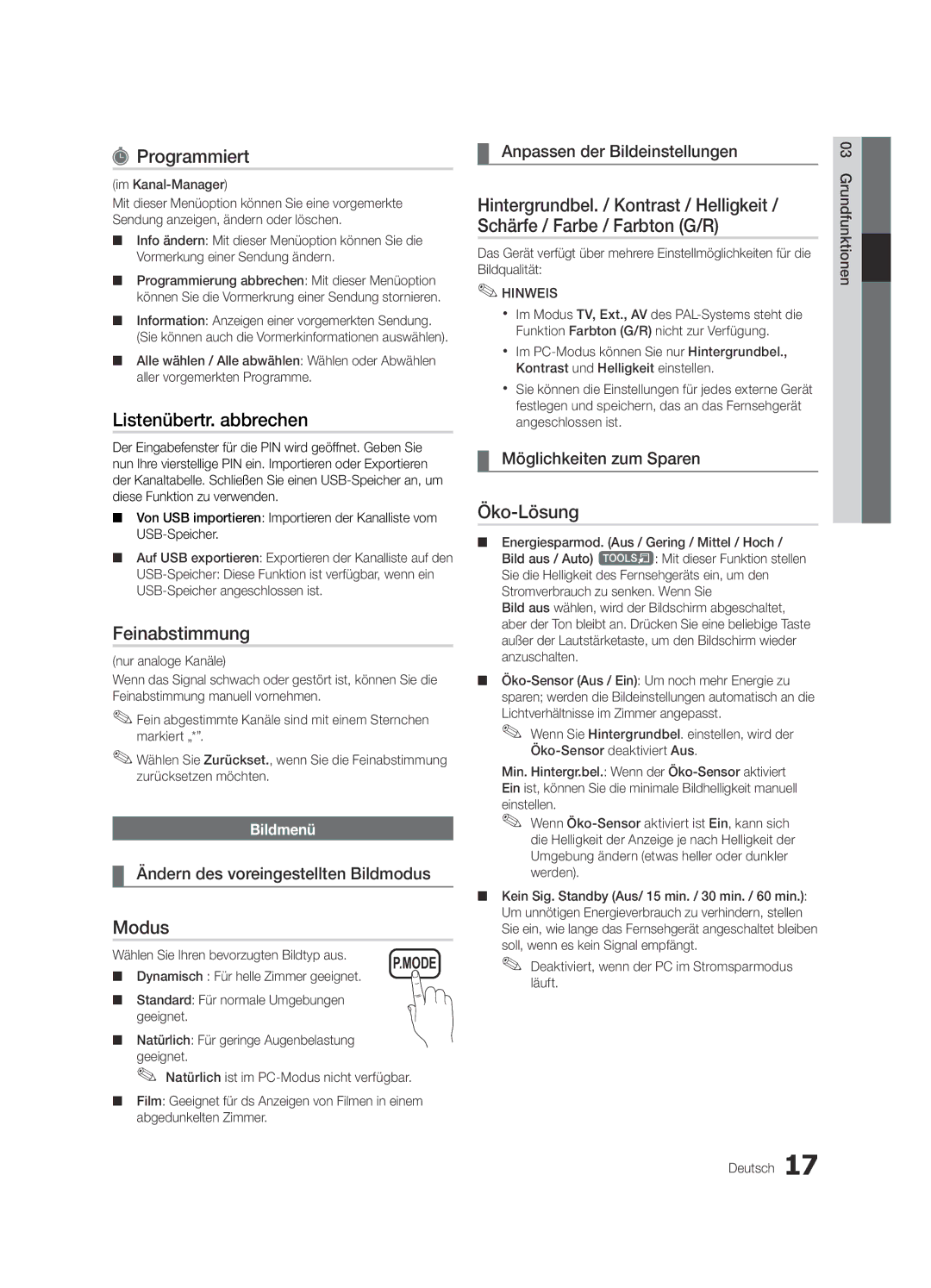 Samsung UE32C6000RWXXC, UE37C6200RSXZG manual Programmiert, Listenübertr. abbrechen, Feinabstimmung, Modus, Öko-Lösung 