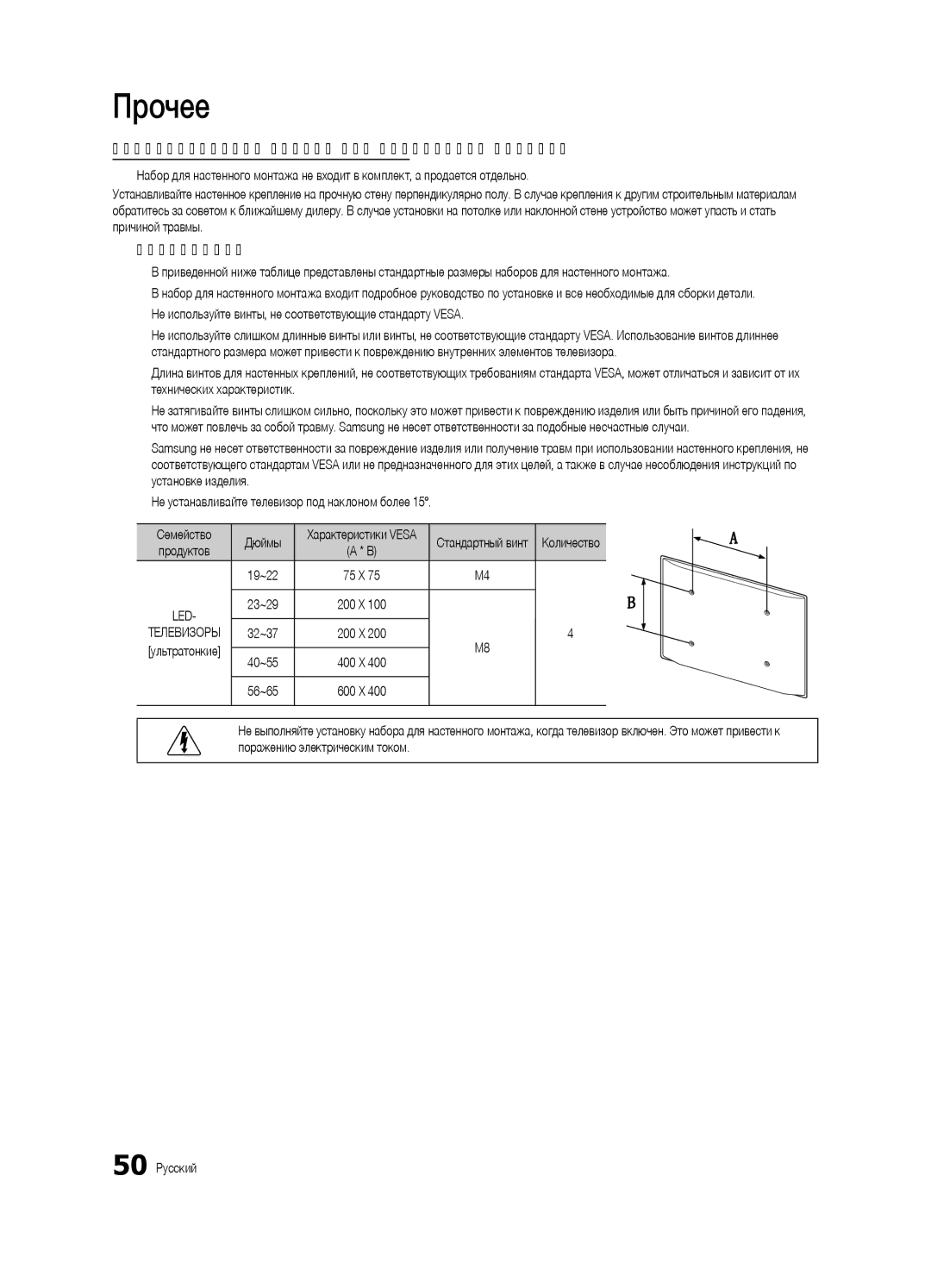 Samsung UE37C6540SWXRU, UE40C6540SWXRU, UE40C6510UWXRU, UE32C6540SWXRU, UE46C6540SWXRU manual Характеристики Vesa, Количество 