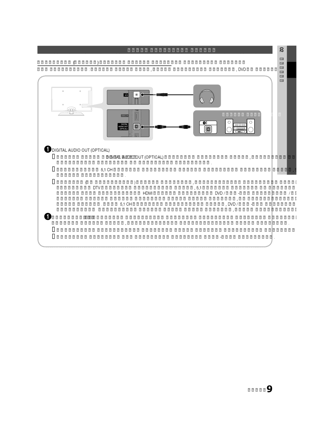 Samsung UE32C6540SWXRU, UE37C6540SWXRU Аудио құрылғыға жалғау, Оптикалық Сандық қосылым немесе құлаққап қосылымын қолдану 