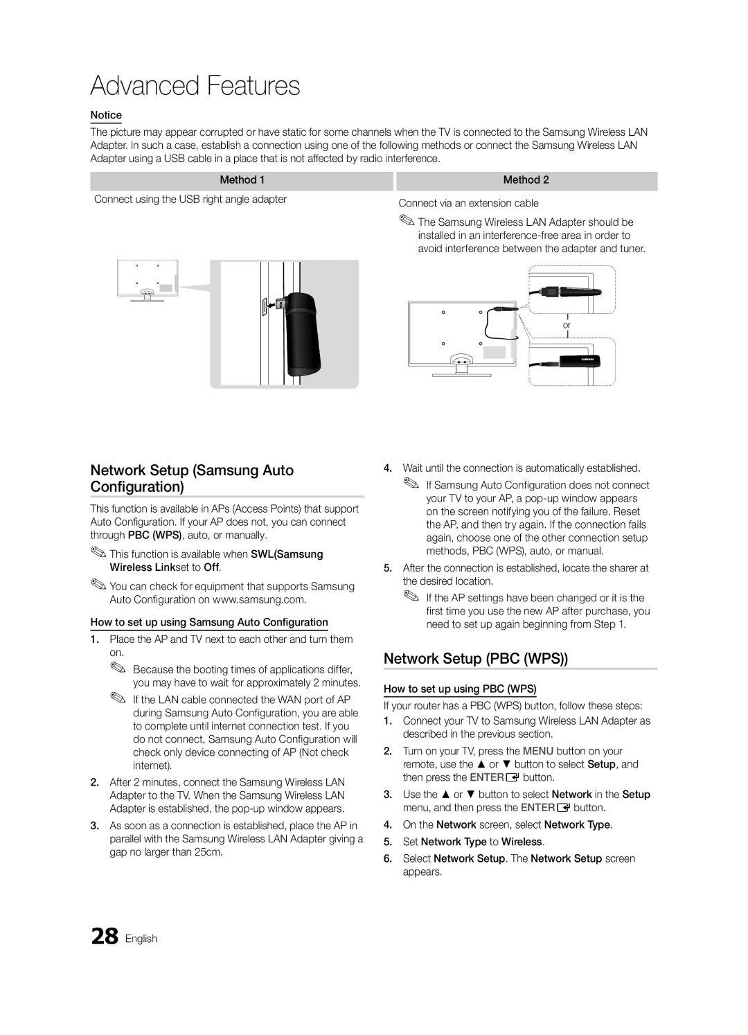 Samsung UE46C6540SWXRU, UE37C6540SWXRU, UE40C6540SWXRU manual Network Setup Samsung Auto Configuration, Network Setup PBC WPS 