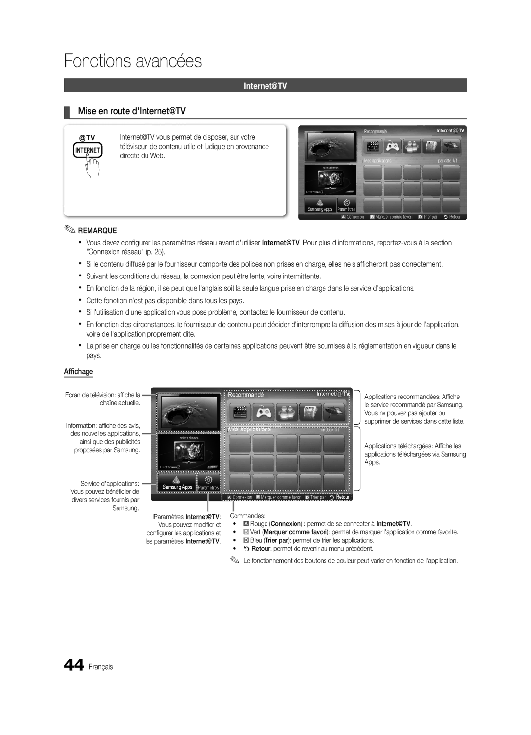 Samsung UE32C6620UWXXH, UE37C6600UWXXC, UE32C6600UWXXH manual Mise en route dInternet@TV, Vous ne pouvez pas ajouter ou, Apps 