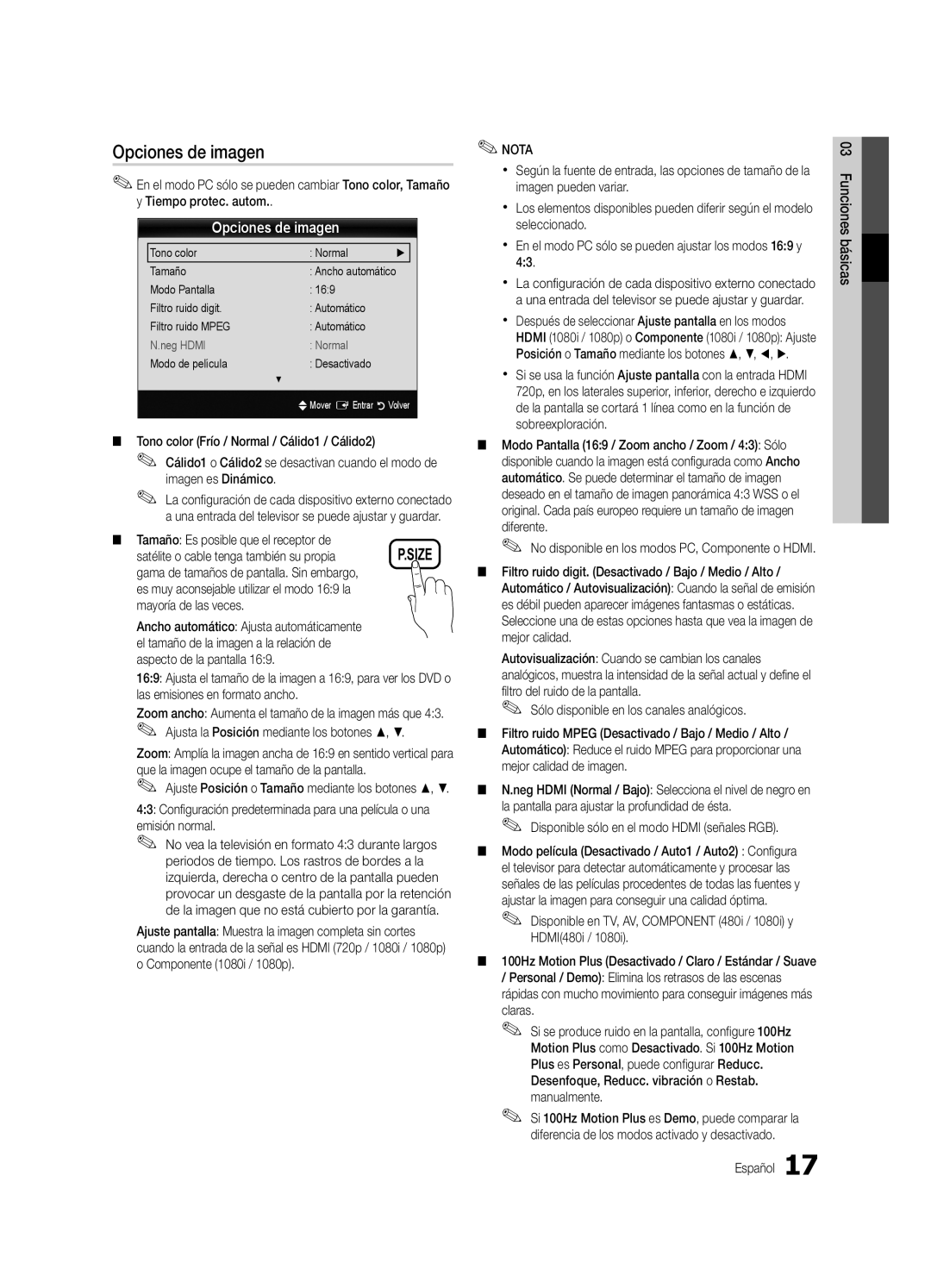 Samsung UE37C6620UWXXH, UE37C6600UWXXC, UE32C6600UWXXH, UE46C6600UWXXC, UE32C6620UWXXC, UE32C6600UWXXC manual Opciones de imagen 