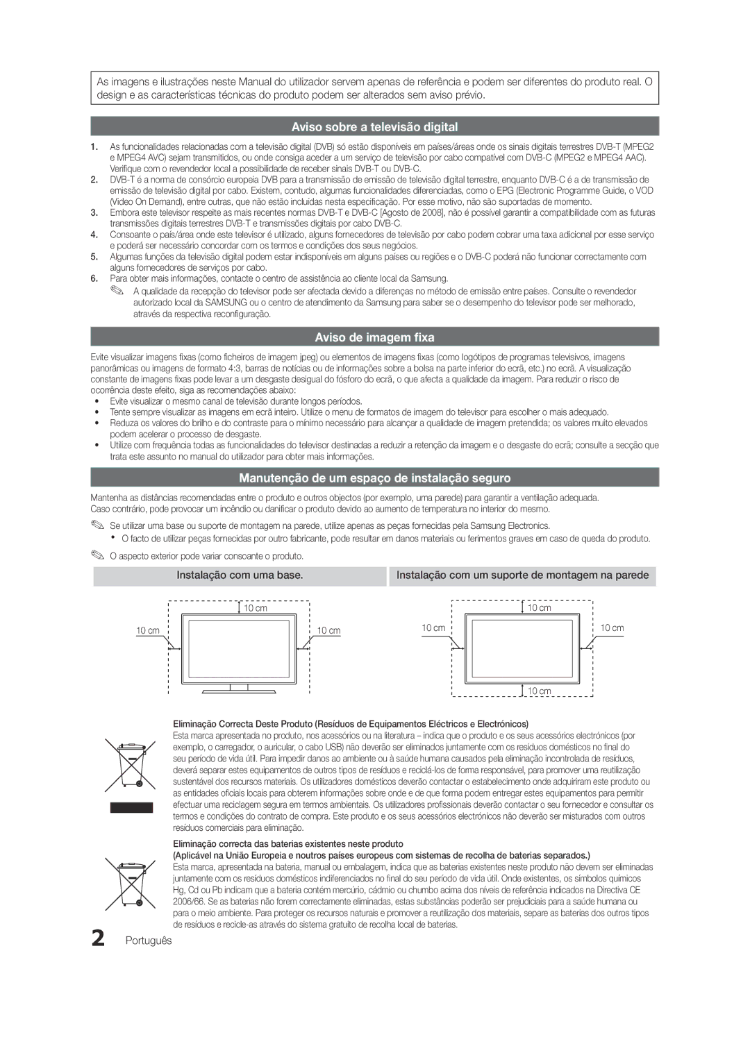 Samsung UE46C6600UWXXC, UE37C6600UWXXC, UE32C6600UWXXH manual Manutenção de um espaço de instalação seguro, Português 