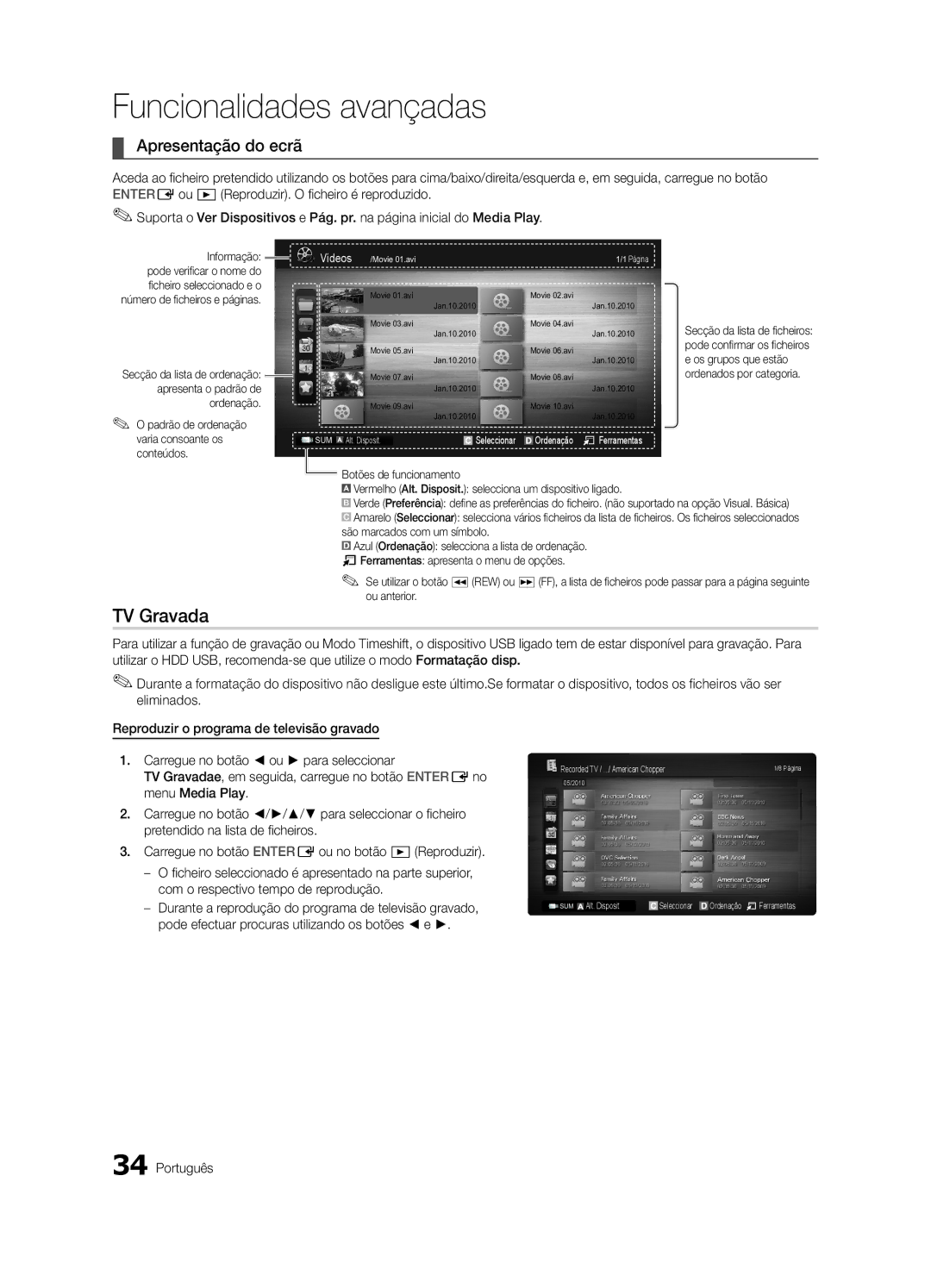 Samsung UE46C6620UWXXH, UE37C6600UWXXC, UE32C6600UWXXH manual TV Gravada, Apresentação do ecrã, Informação, Conteúdos 