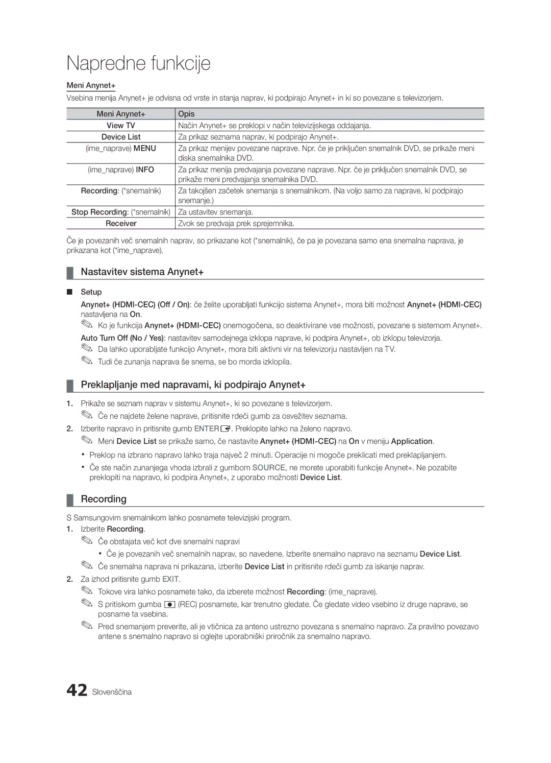 Samsung UE46C6600UWXXH, UE37C6600UWXXC manual Nastavitev sistema Anynet+, Preklapljanje med napravami, ki podpirajo Anynet+ 