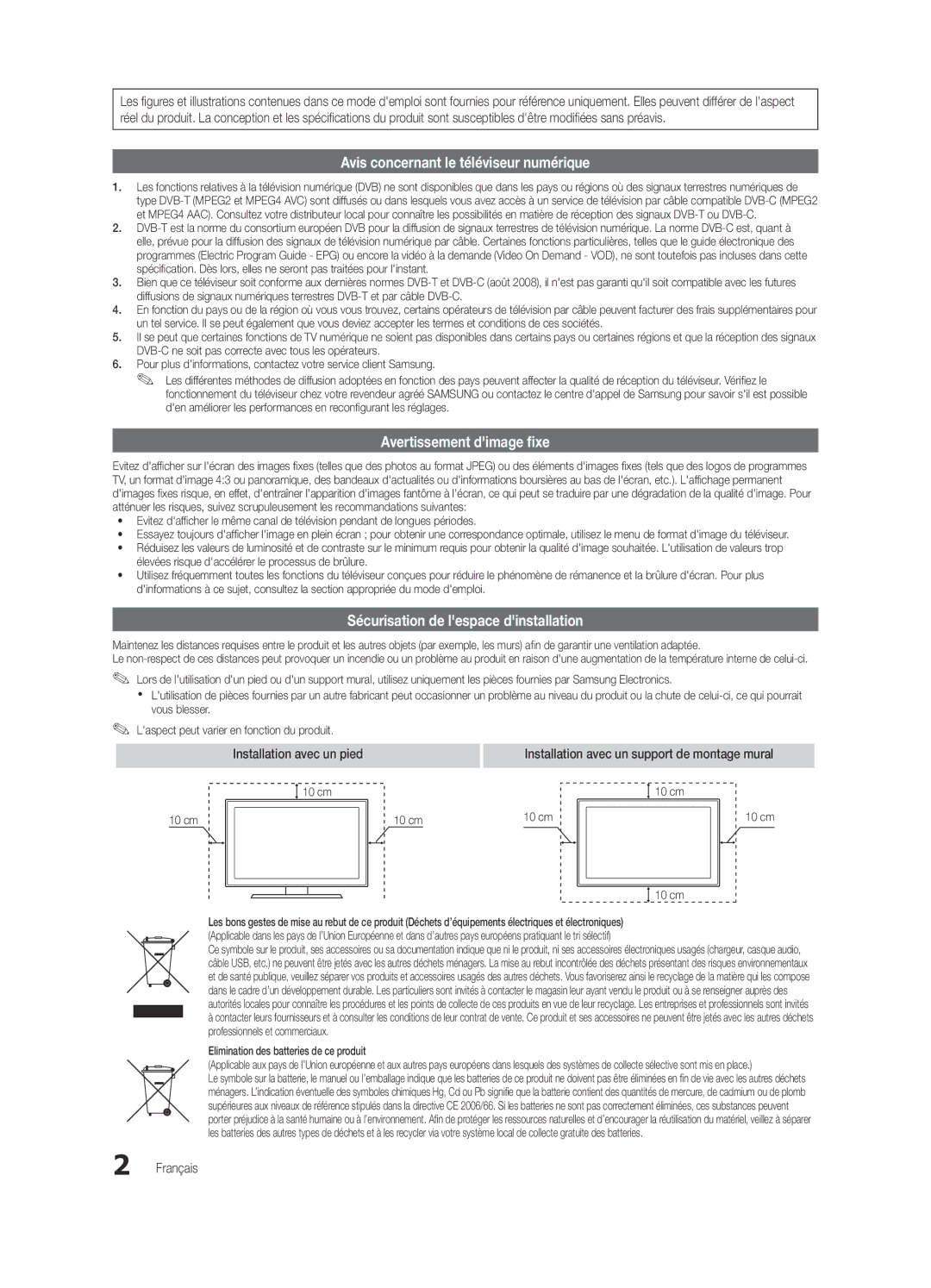 Samsung UE40C6620UWXXC, UE37C6600UWXXC manual Sécurisation de lespace dinstallation, Installation avec un pied, Français 