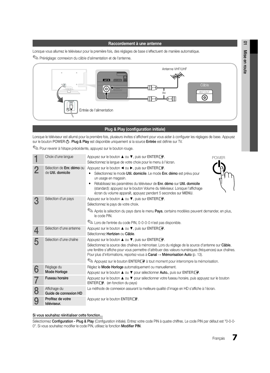 Samsung UE37C6600UWXXH, UE37C6600UWXXC, UE32C6600UWXXH manual Raccordement à une antenne, Plug & Play configuration initiale 