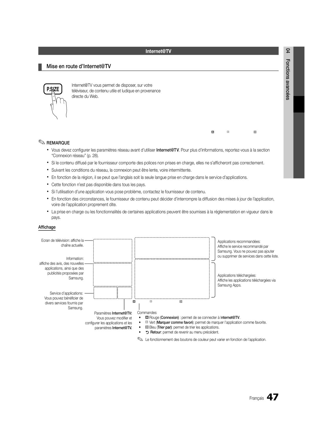 Samsung UE37C6820USXZF Mise en route d’Internet@TV, Applications recommandées, Applications téléchargées, Samsung Apps 