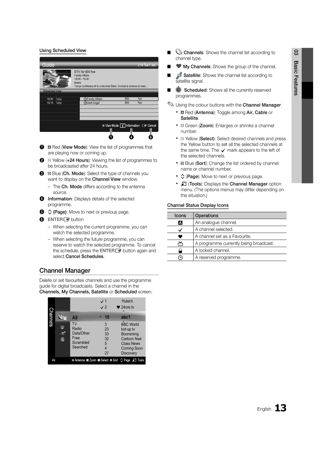 Samsung UE46C6820USXZF, UE37C6800USXZG, UE37C6820USXZG, UE32C6820USXZG, UE46C6820USXZG Channel Manager, Using Scheduled View 