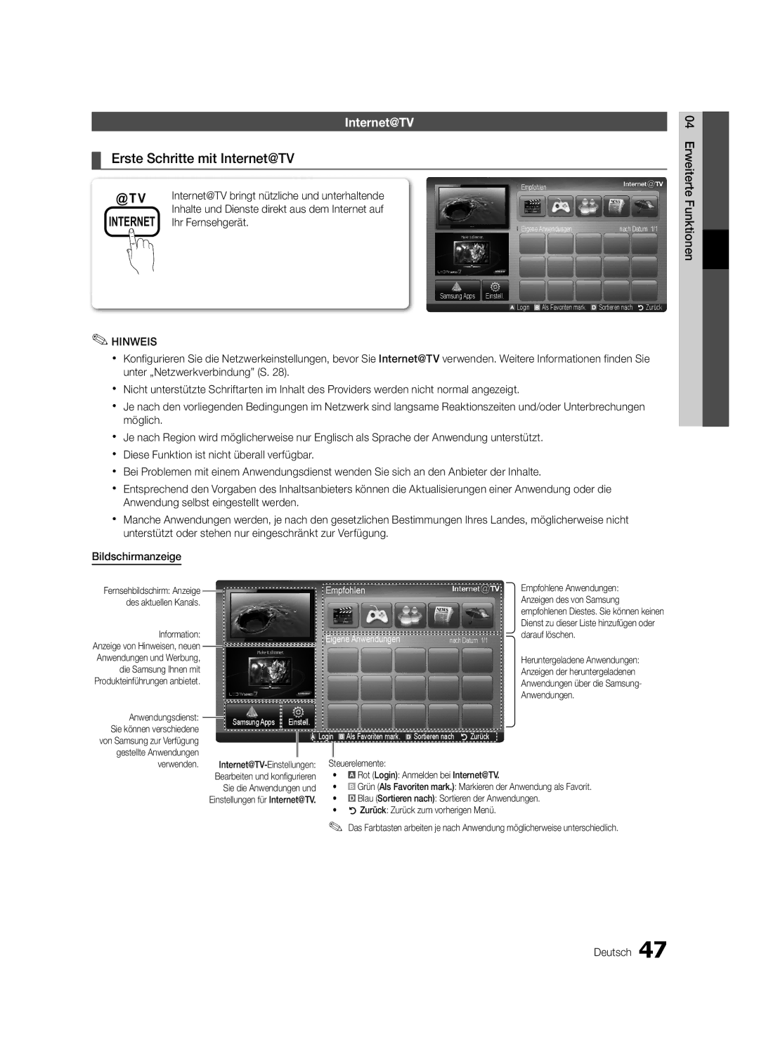 Samsung UE37C6820USXZG, UE37C6800USXZG manual Erste Schritte mit Internet@TV, Internet@TV bringt nützliche und unterhaltende 