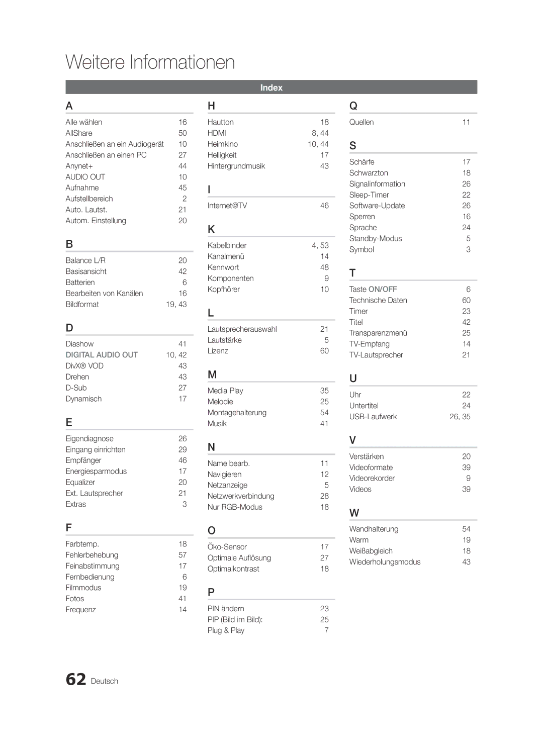 Samsung UE40C6880USXZG manual Alle wählen AllShare, Anschließen an einen PC Anynet+, Anschließen an ein Audiogerät 