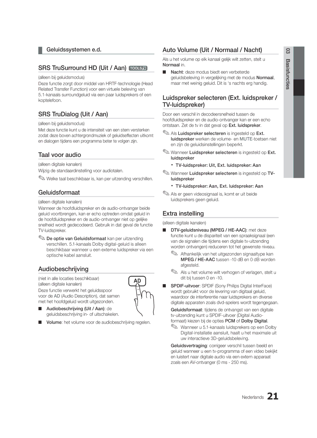 Samsung UE46C6820USXZG manual SRS TruSurround HD Uit / Aan t, SRS TruDialog Uit / Aan, Taal voor audio, Geluidsformaat 