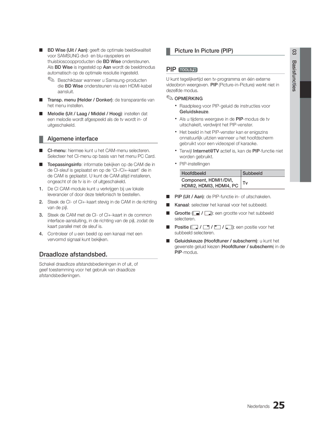 Samsung UE37C6820USXZF, UE37C6800USXZG, UE37C6820USXZG, UE32C6820USXZG manual Draadloze afstandsbed, Algemene interface 