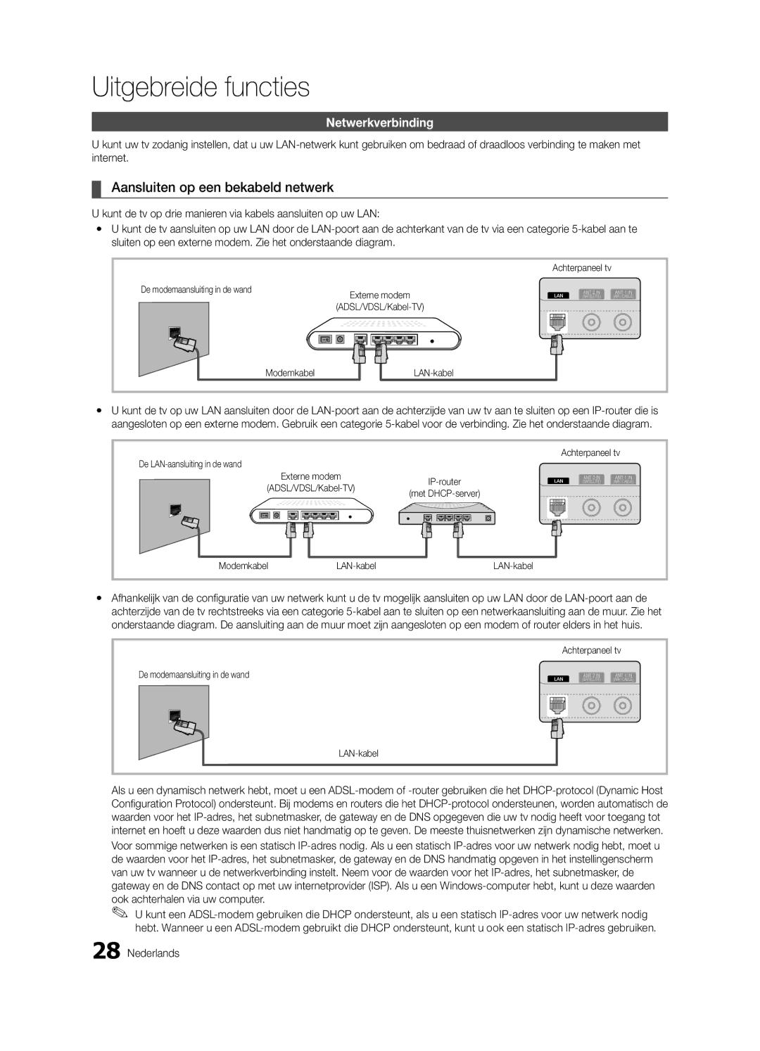 Samsung UE46C6800USXZF, UE37C6800USXZG, UE37C6820USXZG, UE32C6820USXZG Aansluiten op een bekabeld netwerk, Netwerkverbinding 