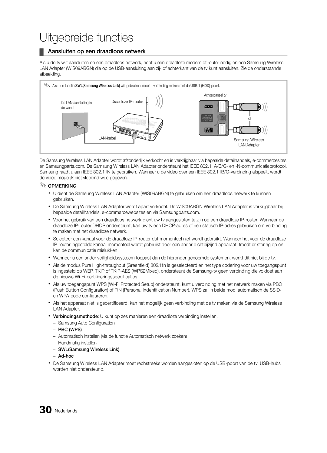 Samsung UE37C6800USXZF, UE37C6800USXZG, UE37C6820USXZG Aansluiten op een draadloos netwerk, Draadloze IP-router De wand 