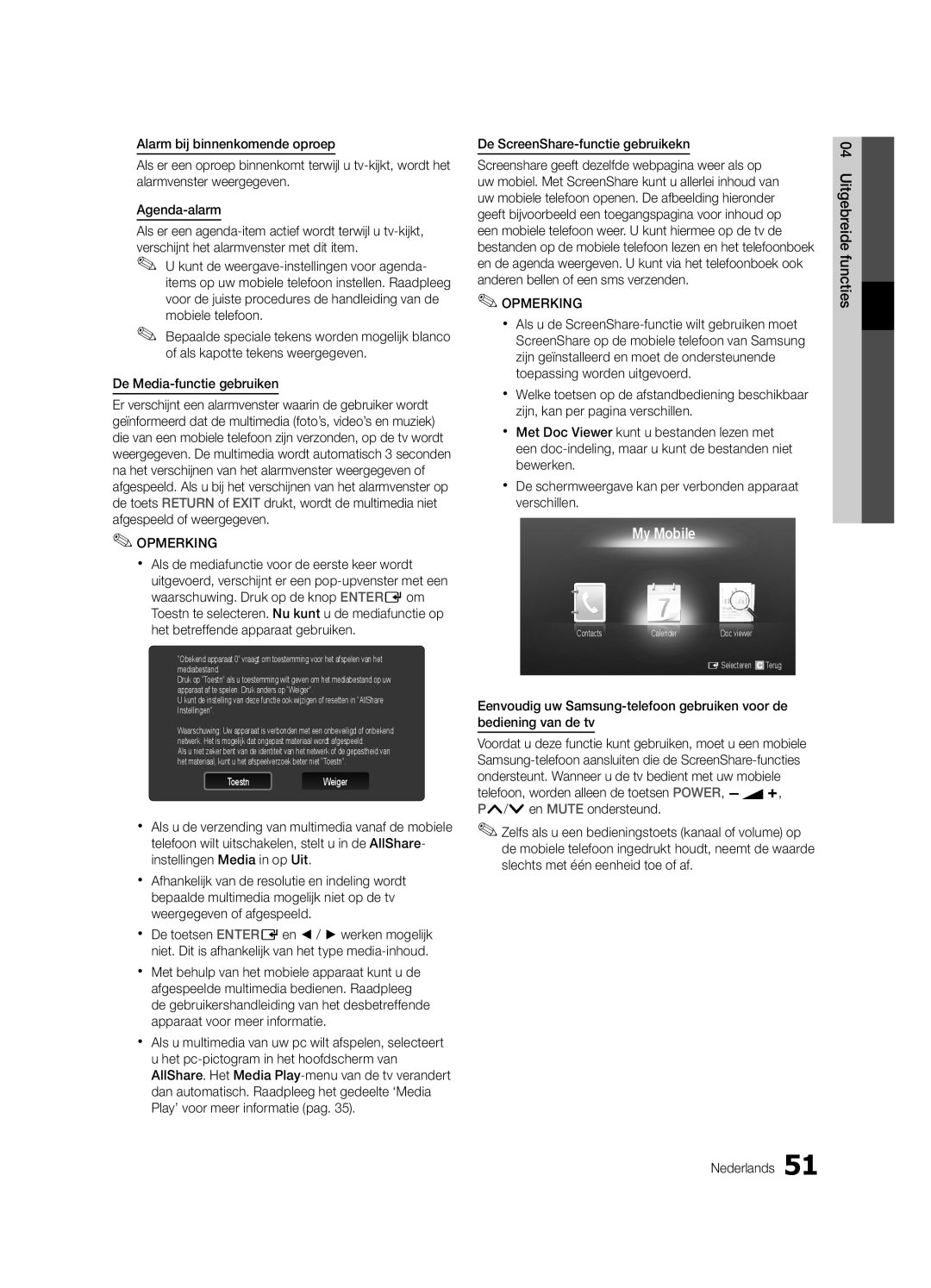 Samsung UE40C6880USXZG, UE37C6800USXZG, UE37C6820USXZG De ScreenShare-functie gebruikekn, Nederlands Uitgebreide functies 