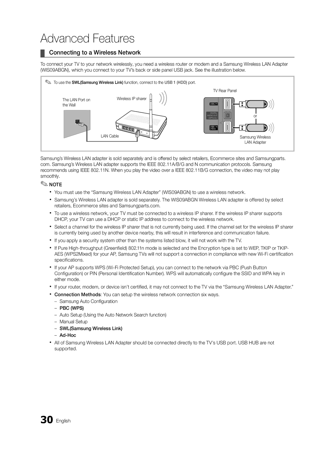 Samsung UE46C6820USXZF, UE37C6800USXZG, UE37C6820USXZG, UE32C6820USXZG, UE46C6820USXZG manual Connecting to a Wireless Network 