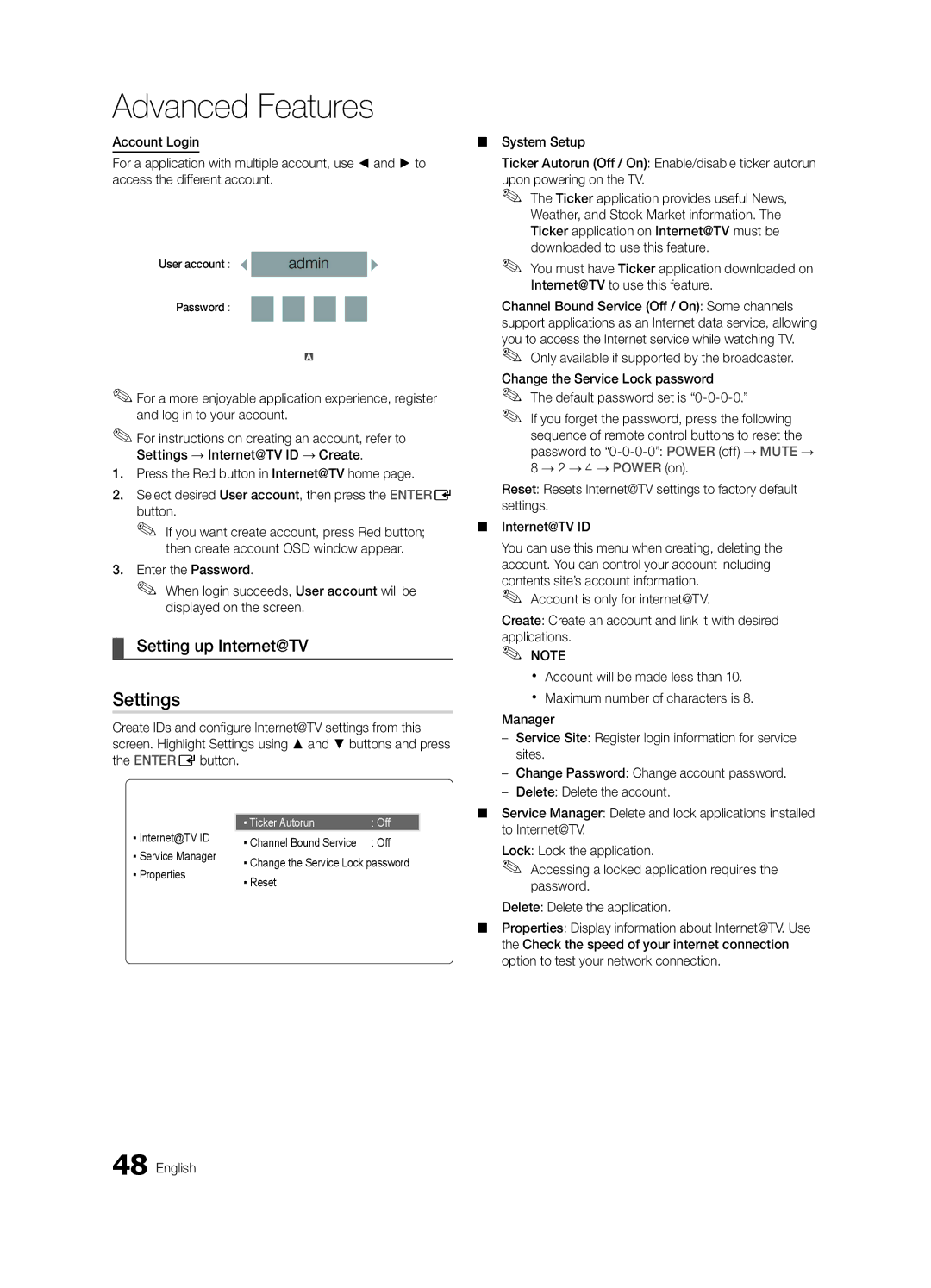 Samsung UE40C6805USXXE, UE37C6800USXZG, UE37C6820USXZG, UE32C6820USXZG manual Setting up Internet@TV, Login, Manager, Sites 