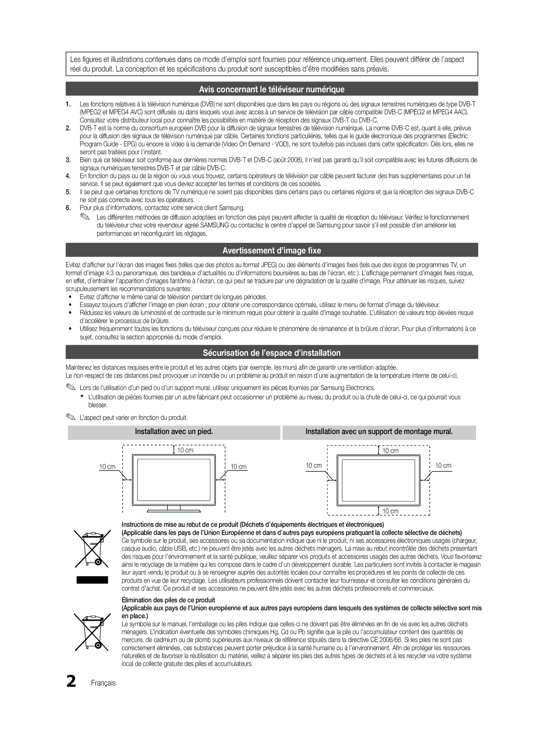 Samsung UE46C6820USXZF, UE37C6800USXZG manual Sécurisation de l’espace d’installation, Installation avec un pied, Français 