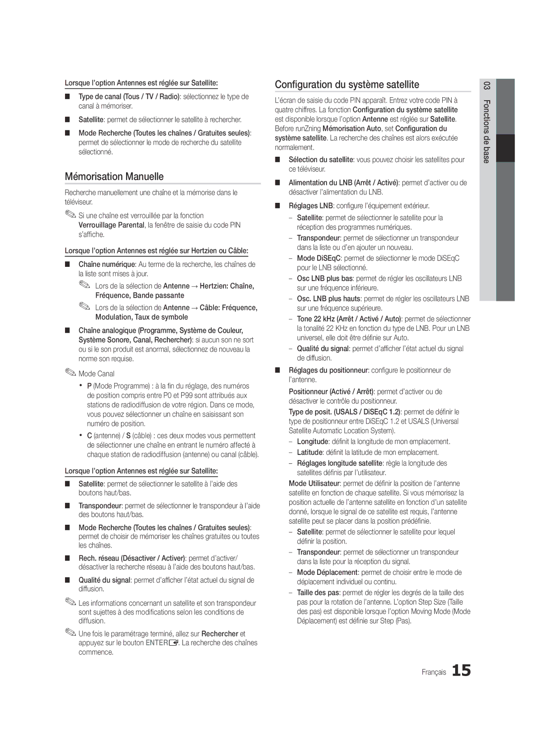 Samsung UE40C6820USXZF, UE37C6800USXZG manual Mémorisation Manuelle, Configuration du système satellite, Mode Canal 