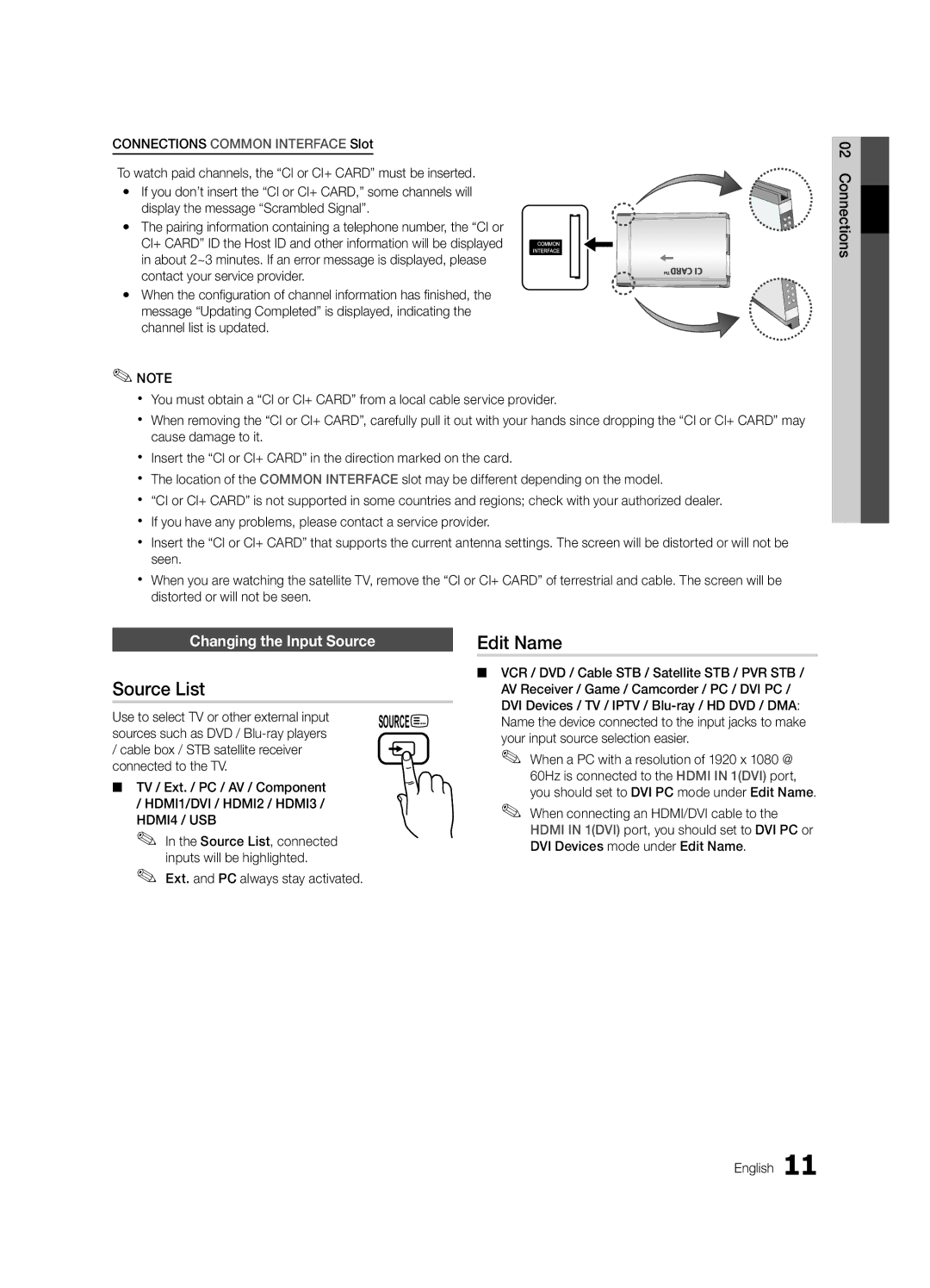 Samsung UE37C6820USXZG manual Source List, Edit Name, Changing the Input Source, Use to select TV or other external input 