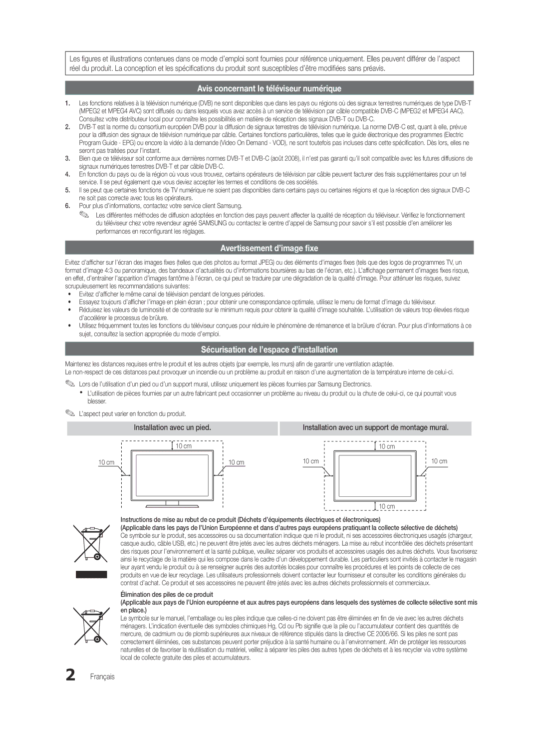 Samsung UE40C6800USXZG, UE37C6800USXZG manual Sécurisation de l’espace d’installation, Installation avec un pied, Français 