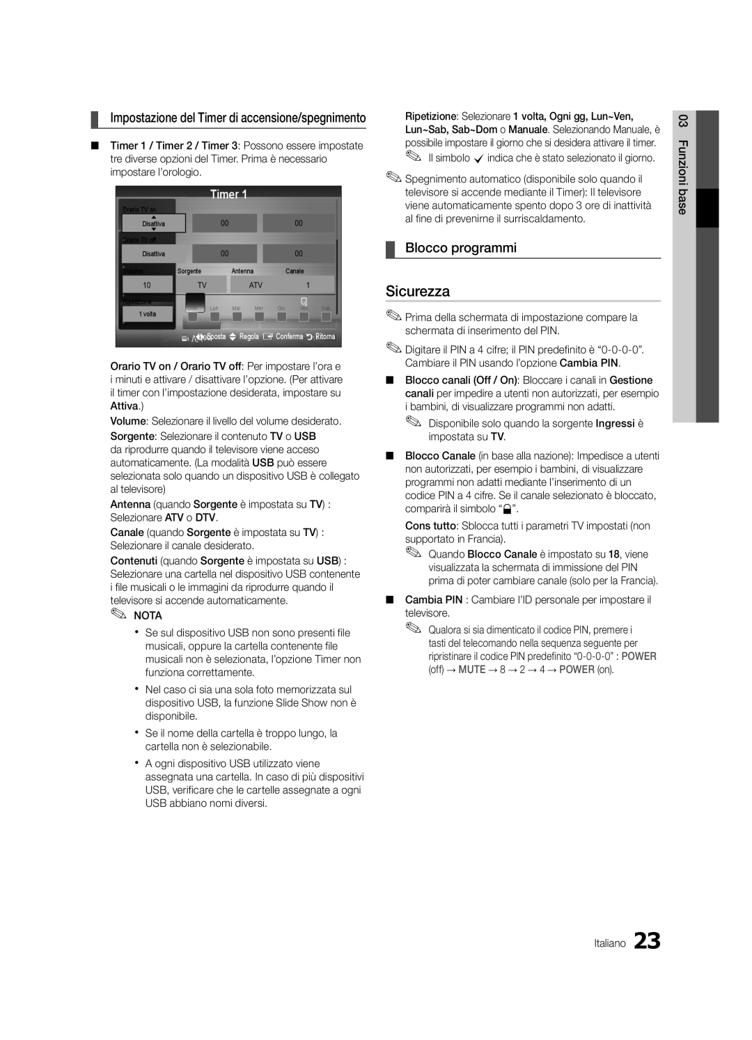 Samsung UE46C6820USXZF, UE37C6800USXZG, UE37C6820USXZG, UE32C6820USXZG Sicurezza, Blocco programmi, Funzioni base Italiano 