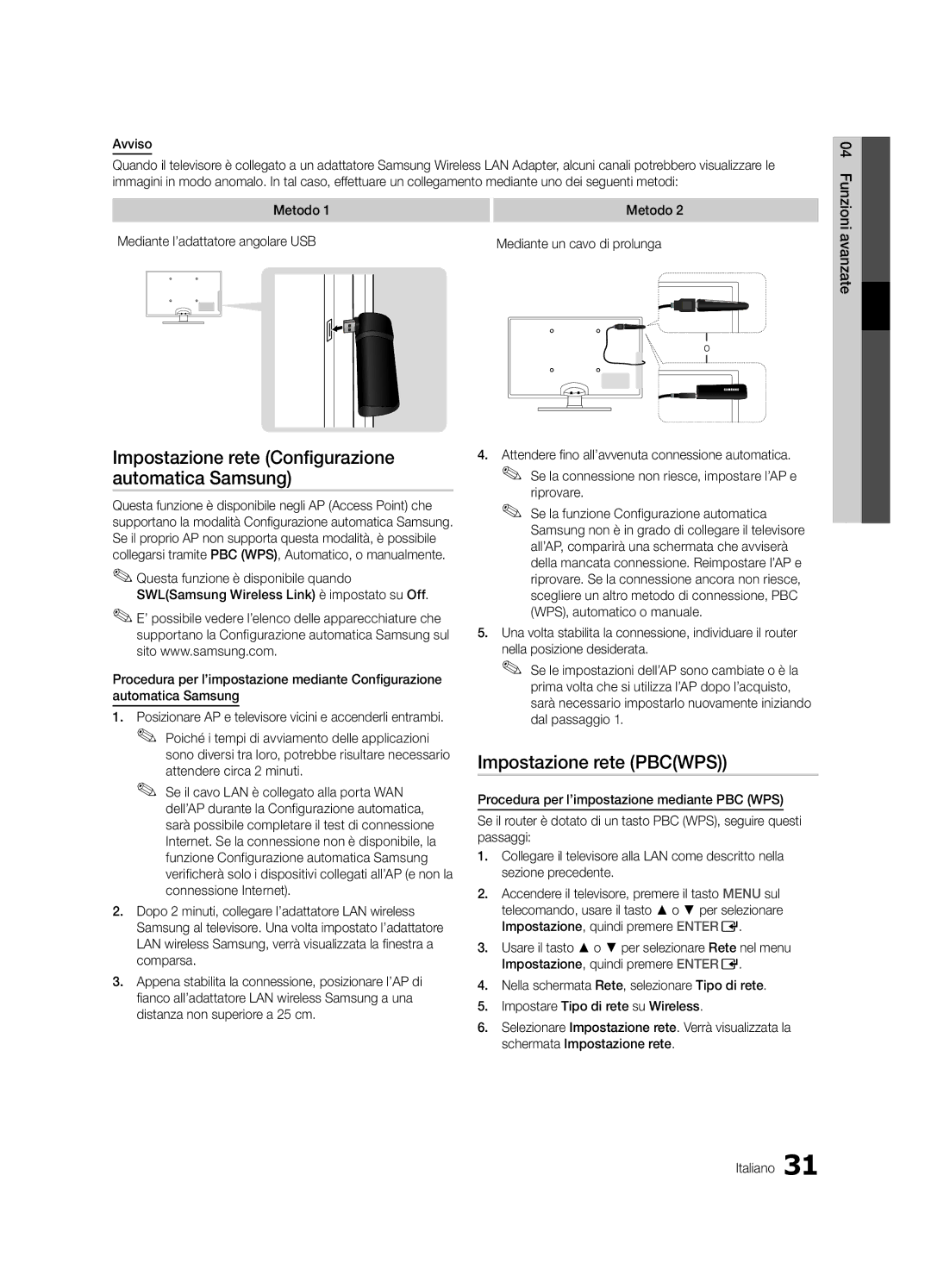 Samsung UE32C6800USXZG, UE37C6800USXZG, UE37C6820USXZG, UE32C6820USXZG manual Impostazione rete Pbcwps, Avviso, Riprovare 