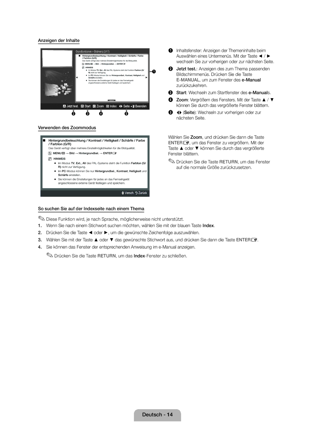 Samsung UE37D5000PWXZF, UE32D5000PWXZF, UE46D5000PWXZF, UE40D5000PWXZF manual Anzeigen der Inhalte, Verwenden des Zoommodus 